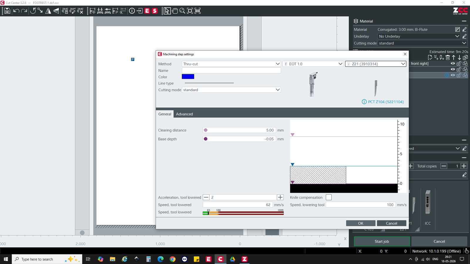 Creasing machining step settings